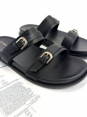 The Drop Avona Two Strap Slide Sandals Women’s 8 Black Minimal New